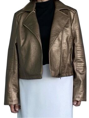 Tribal Jeans Moto jacket faux leather bronze metallic size L new with tags